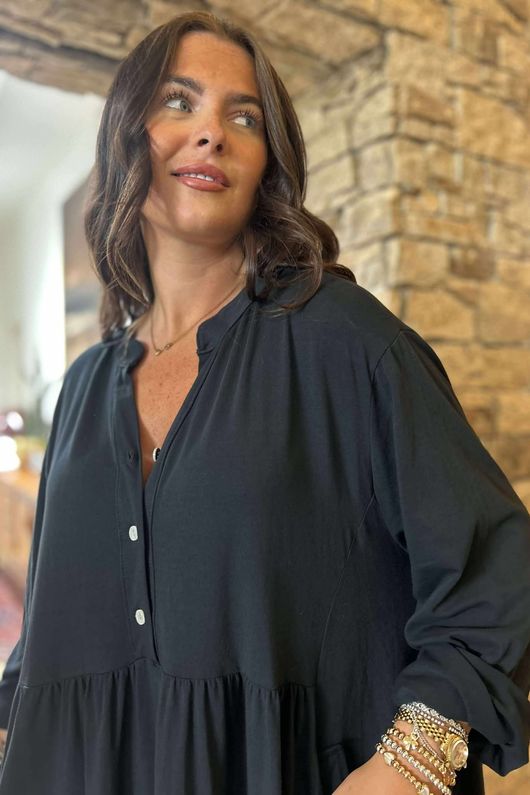 Made in Italy Donegal Cotton Jersey Smock Dress Black